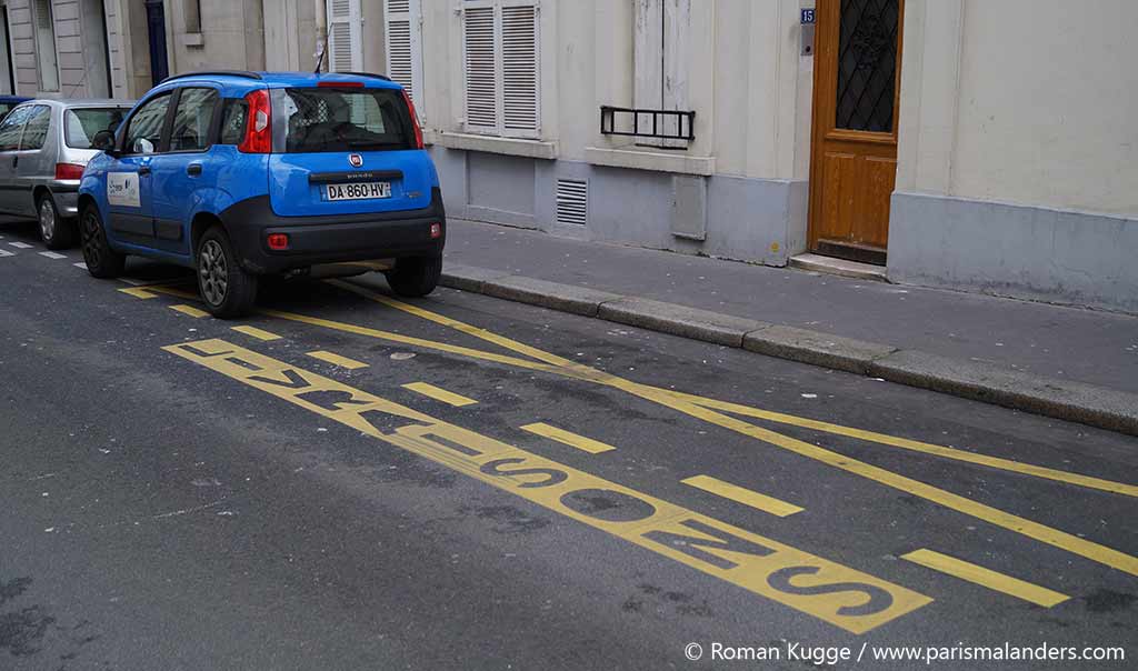 Lieferparkplatz Paris gestrichelte Linie