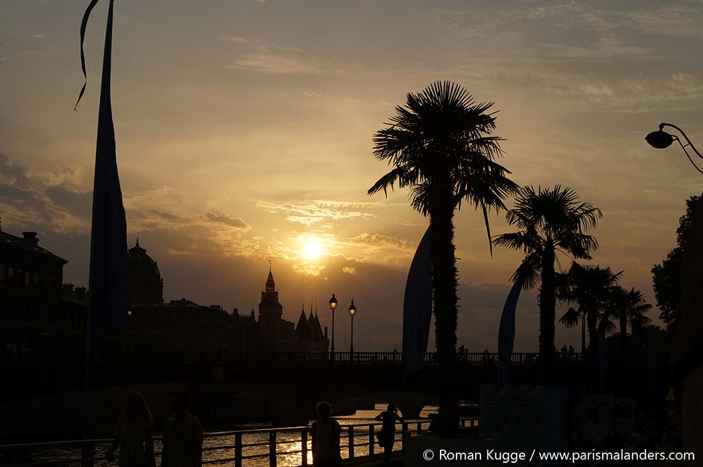 Paris Plages Stadtstrand Sonnenuntergang Coucher de soleil Sundown